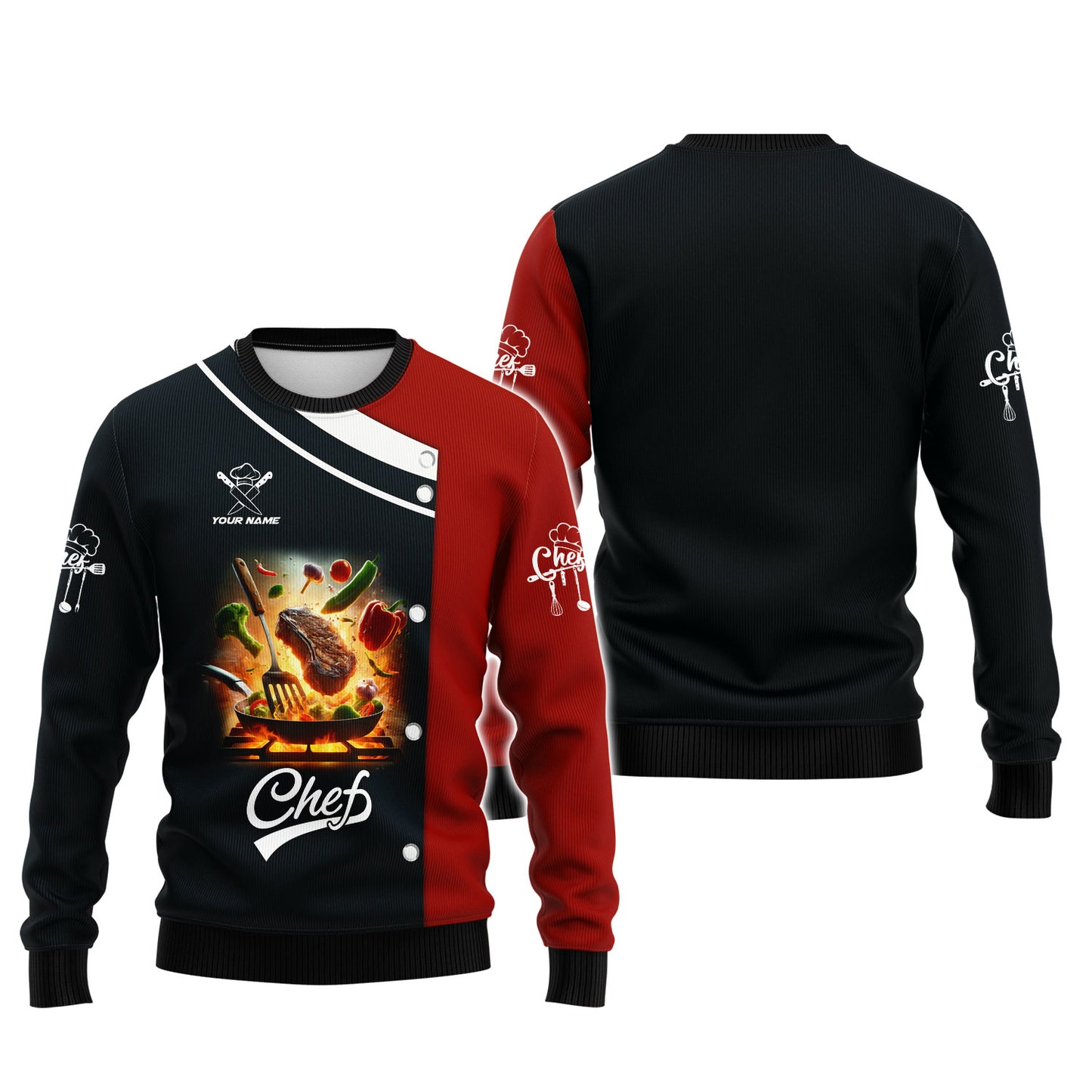 Personalized Chef Shirt – Flaming Grill & Feast Motif