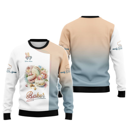 Personalized Baker Shirts - Elegant Macaron and Floral Design for Pastry Chefs