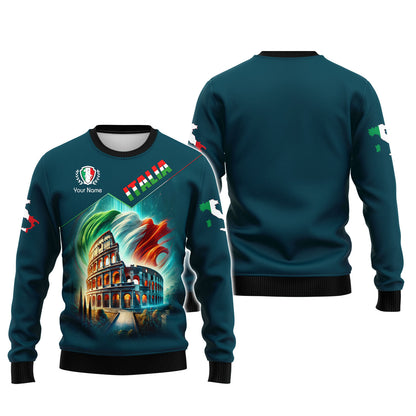 Camiseta personalizada con la bandera de Italia y el Coliseo, regalo para los amantes de Italia, camiseta 3D