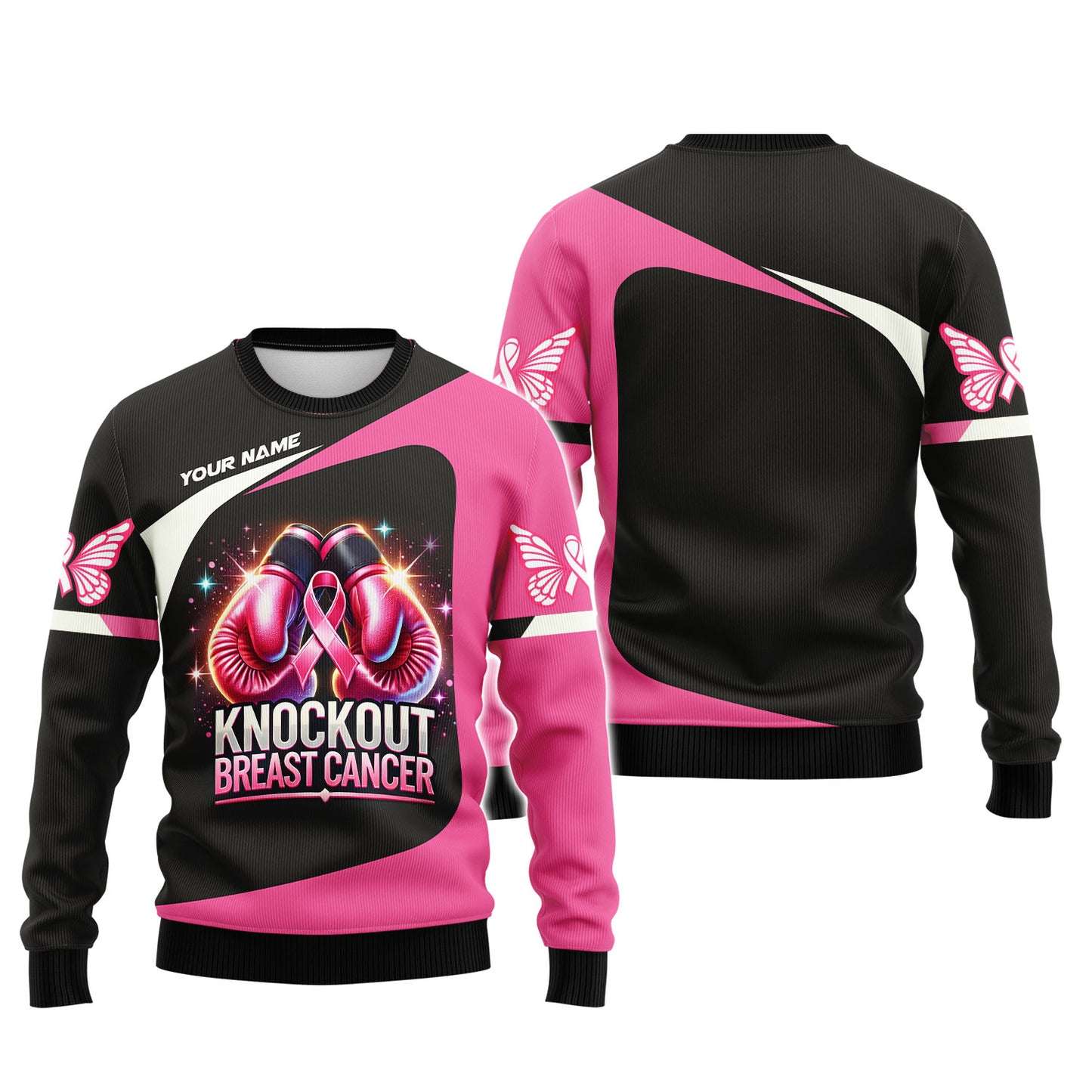 T-shirts personnalisés contre le cancer du sein Knockout Gants de boxe T-shirt 3D contre le cancer du sein Cadeau pour survivant du cancer