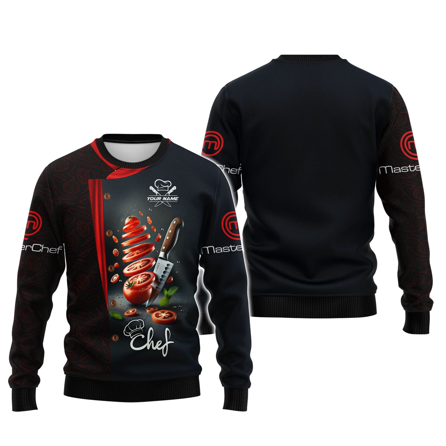 Camisa de chef con cuchillo y estampado completo en 3D, regalo personalizado con nombre para amantes de los chefs