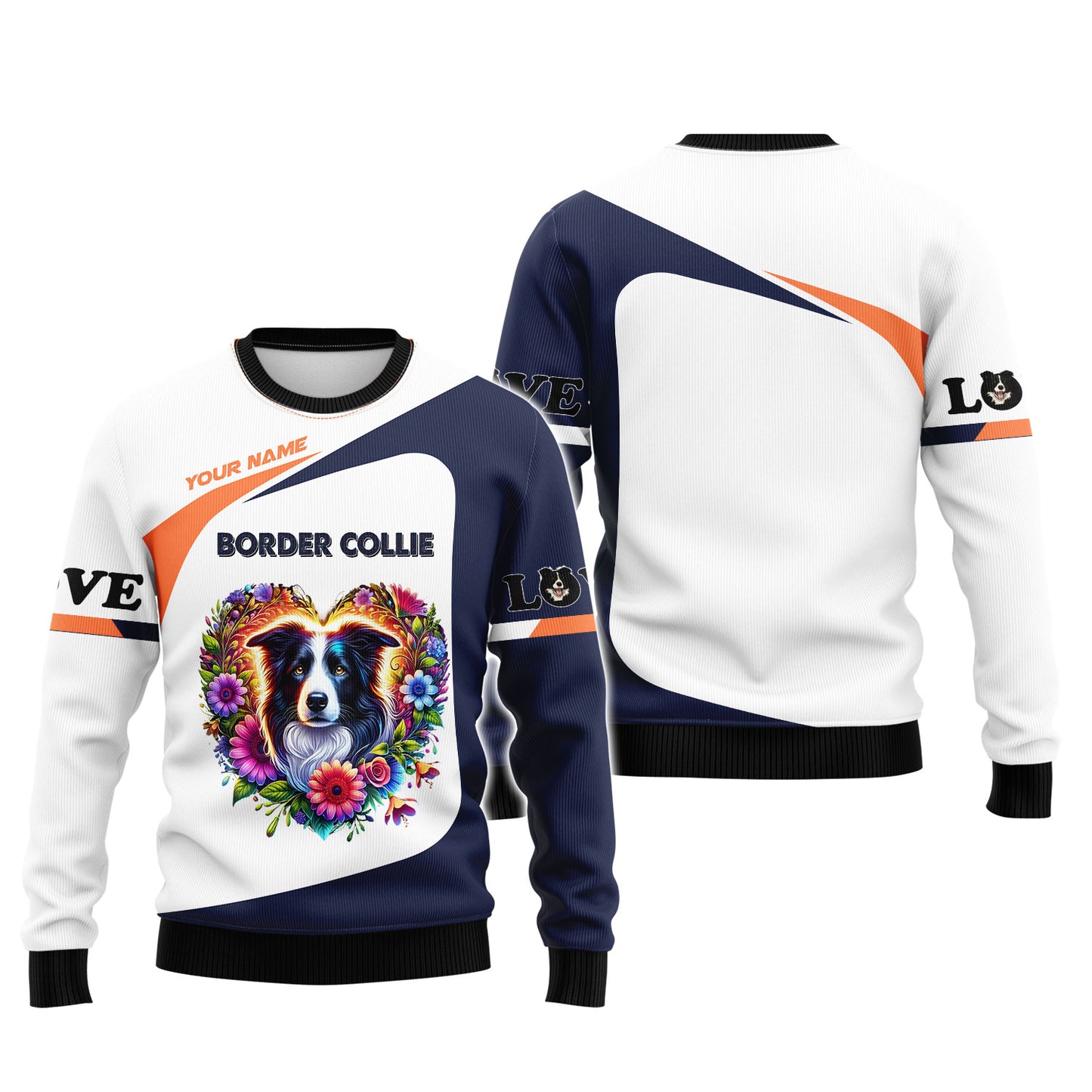 Camiseta personalizada de Border Collie: diseño floral vibrante en forma de corazón