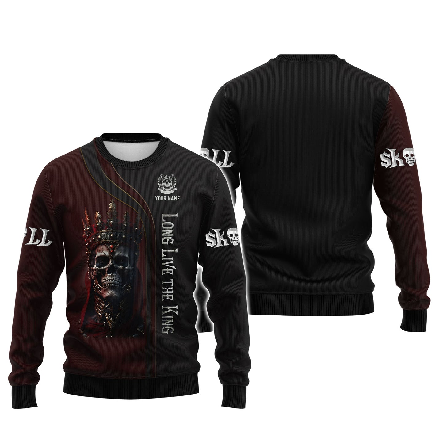 Camisetas con nombre personalizado de King Skull Camiseta 3D "Long Live The King" Regalo para amantes de las calaveras