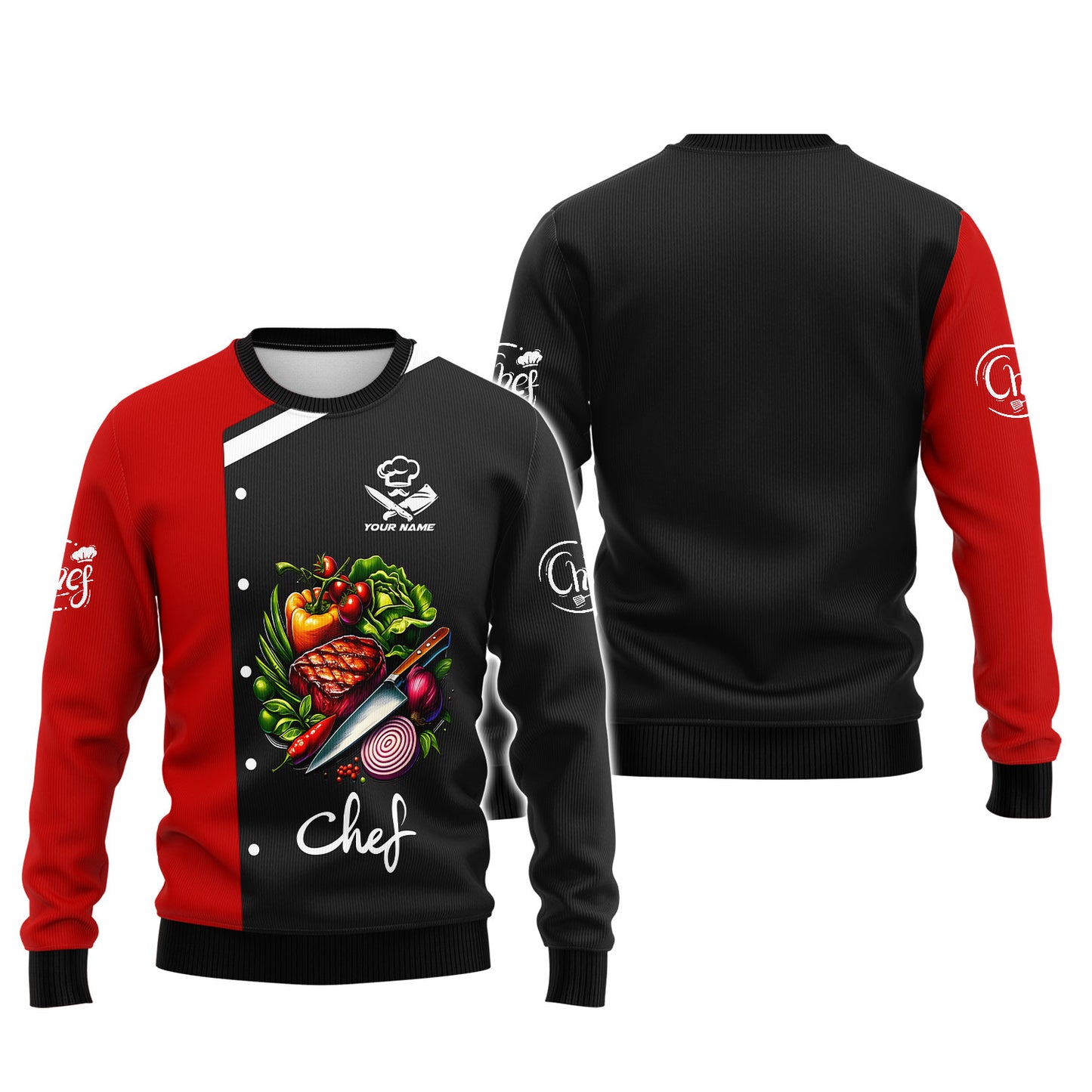 Personalized Chef Shirt – Colorful Fresh Ingredients and Grilled Meat Design