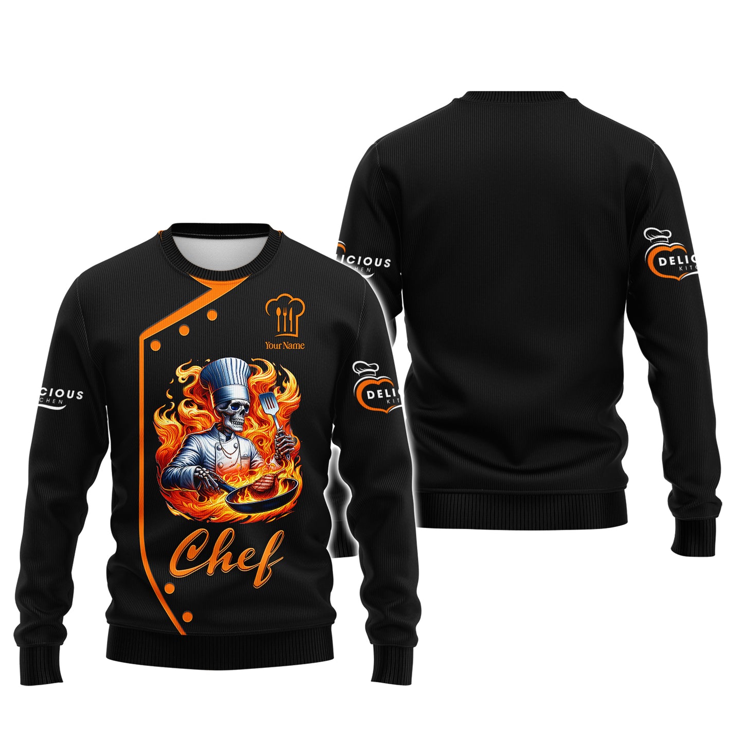 Chef Cooking Custom T-Shirts Skull Chef With Fire 3D Shirt