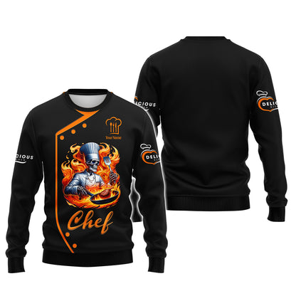 Chef Cooking Custom T-Shirts Skull Chef With Fire 3D Shirt