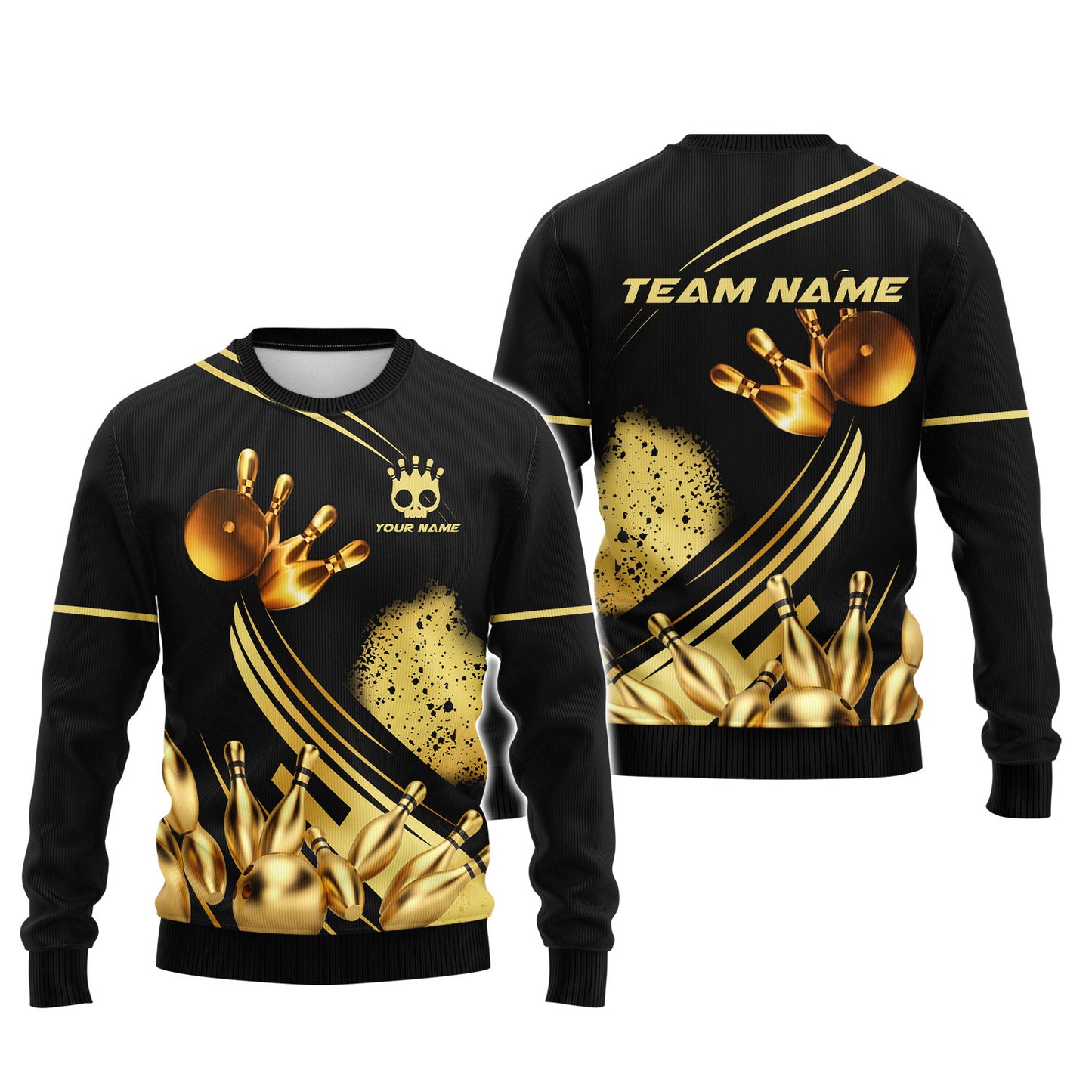 Camiseta personalizada del equipo de bolos: Strike in Golden Style