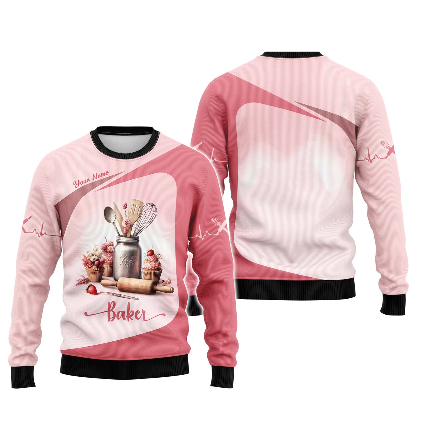 Personalized Baker Shirts - Soft Pink Baking Essentials Design for Pastry Chefs