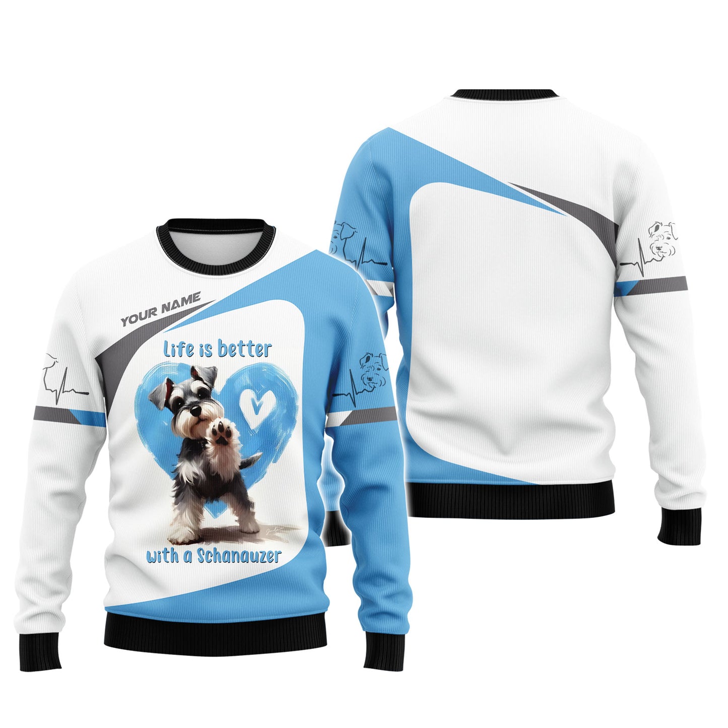 La vida es mejor con una camiseta personalizada con nombre de Schanauzer en 3D, regalo para amantes de los perros