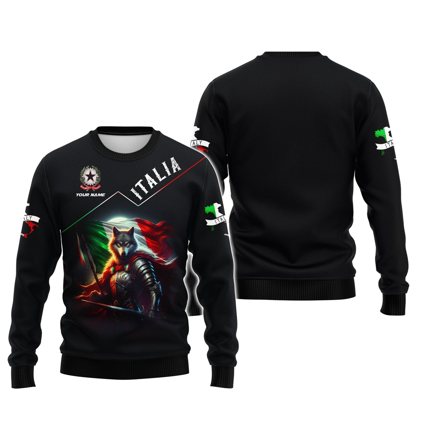 Camiseta con estampado 3D completo de guerrero lobo de Italia, regalo personalizado con nombre para amantes italianos