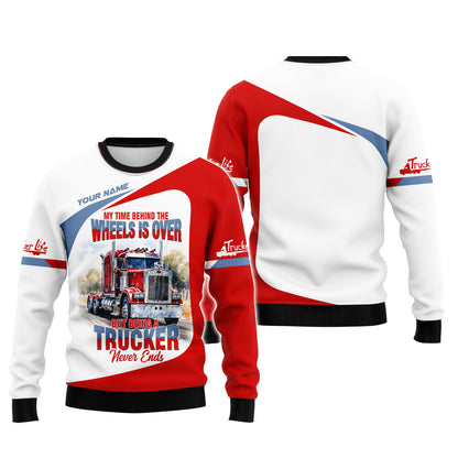 T-shirt 3D personnalisé avec nom de camion rouge Trucker Life, cadeau personnalisé pour les amoureux des camionneurs