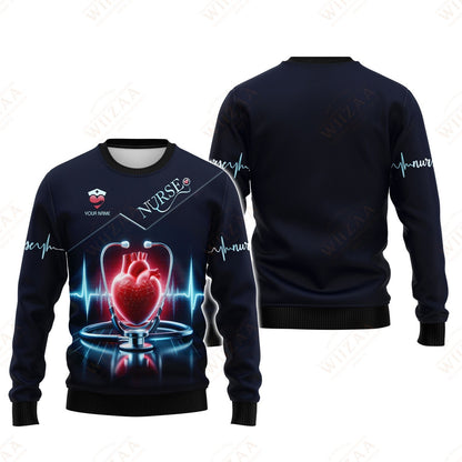 Camiseta de enfermera personalizada: gráfico de latidos del corazón y estetoscopio | Camiseta médica de corte cómodo