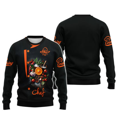 Camisa de chef personalizada: diseño vibrante de cítricos y especias para cocineros apasionados