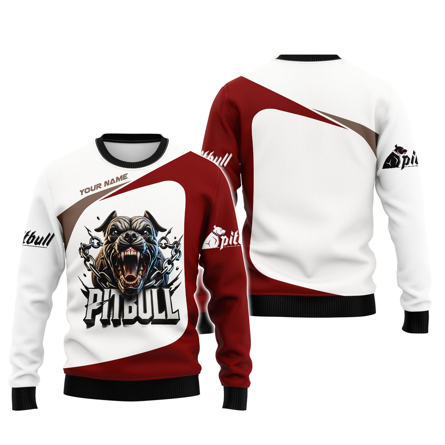 Camiseta Pitbull con colmillos afilados y estampado completo en 3D, regalo con nombre personalizado para amantes de los perros