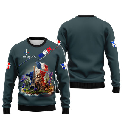 T-shirt imprimé 3D Love France avec nom personnalisé, cadeau pour les amoureux de la France