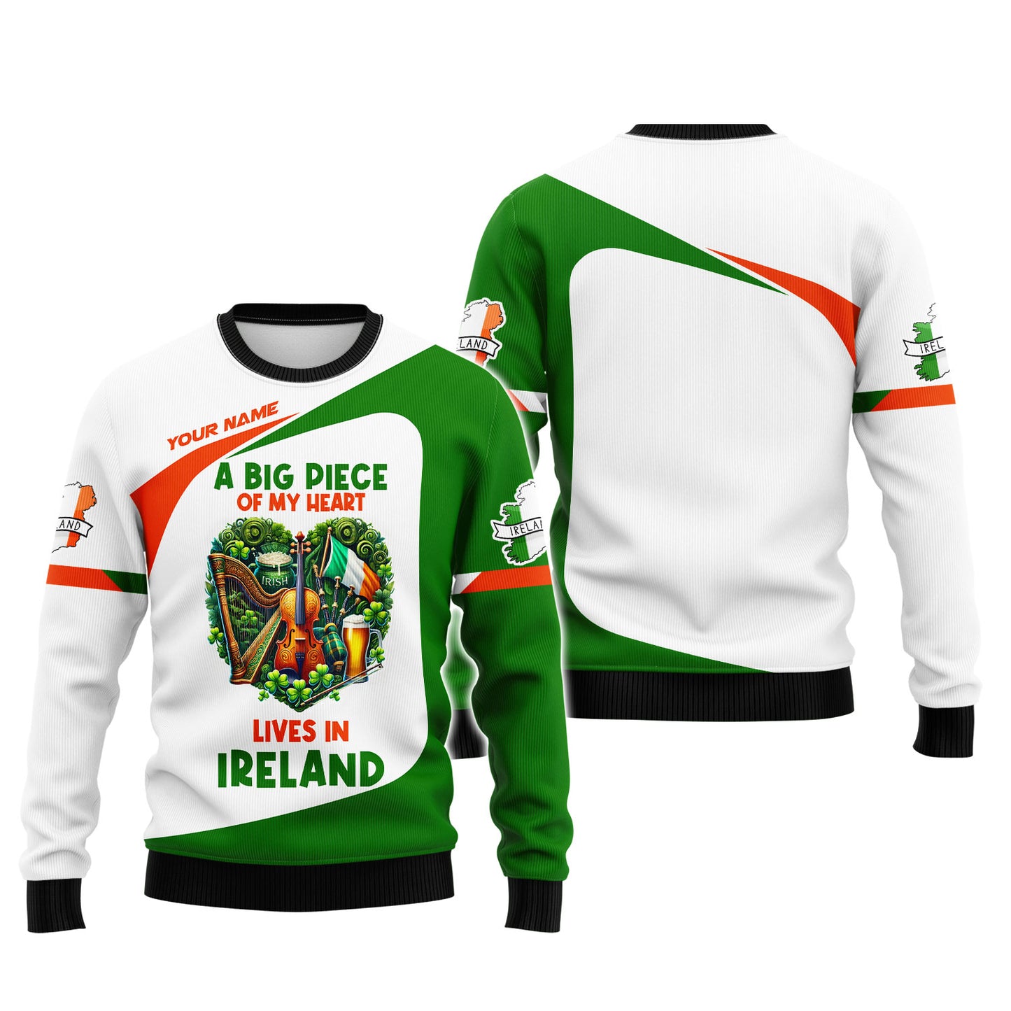 Una gran parte de mi corazón vive en Irlanda Camisetas con nombre personalizadas Regalo para amantes irlandeses