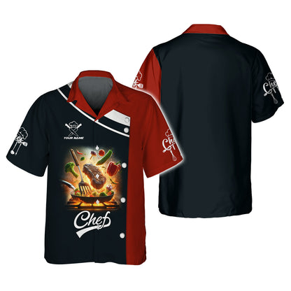 T-shirt de chef personnalisé – Motif Flaming Grill &amp; Feast