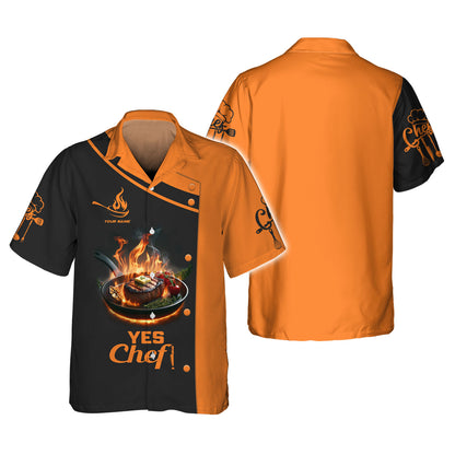 Personalized Chef Shirt – Flaming Steak for Culinary Enthusiasts, Yes Chef!