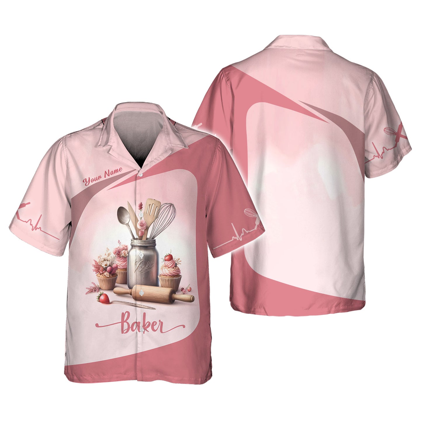 Personalized Baker Shirts - Soft Pink Baking Essentials Design for Pastry Chefs