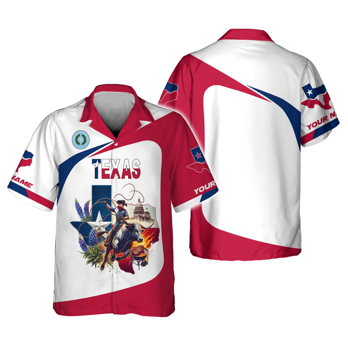 Camisa vaquera con estampado 3D de Texas y nombre personalizado, regalo para amantes de Texas