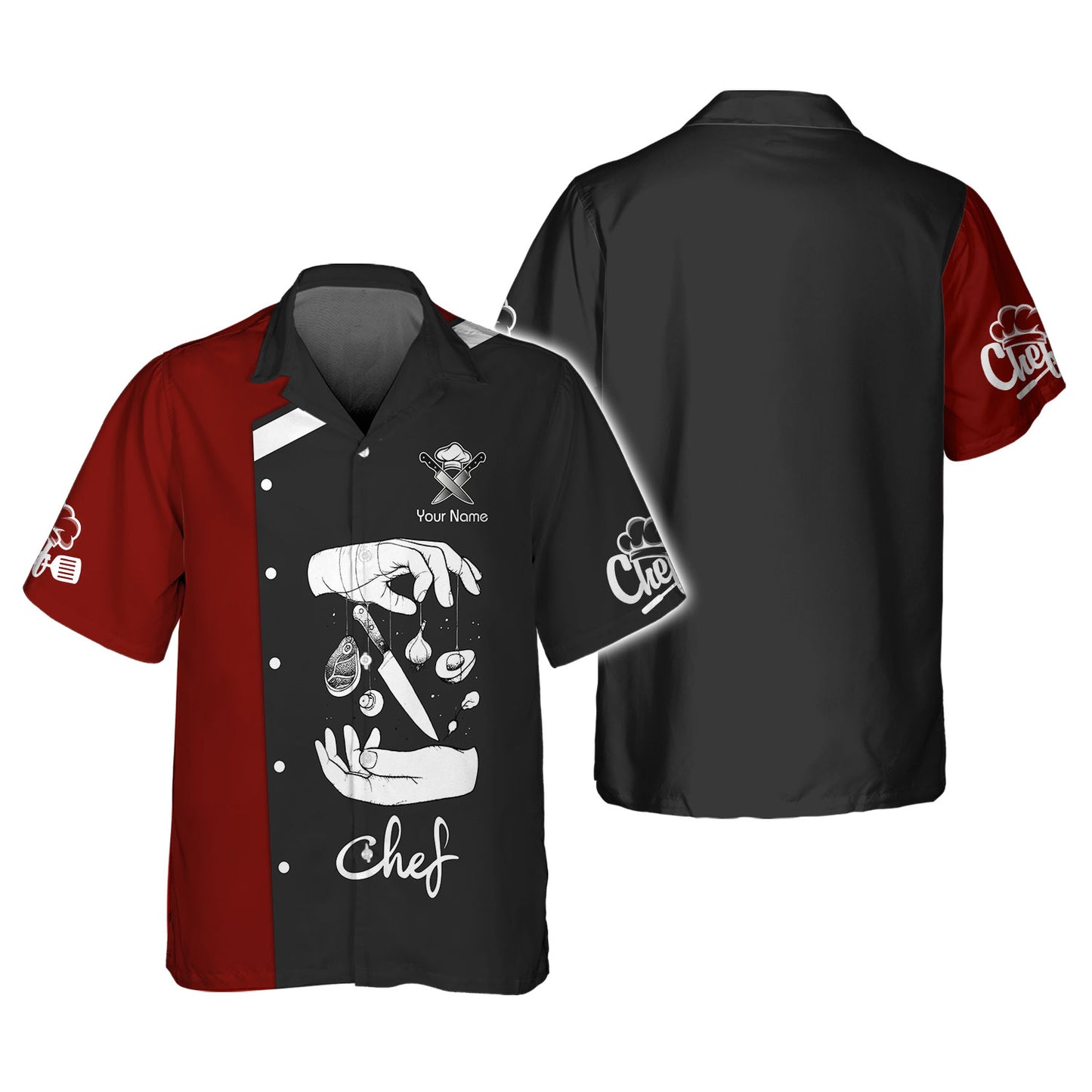 T-shirt personnalisé Petty Chef Tattoo 3D avec couteaux et chef de cuisine