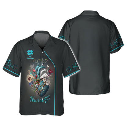 Personalized Nurse Shirt - Artistic Anatomy and Floral Design for Healthcare Professionals