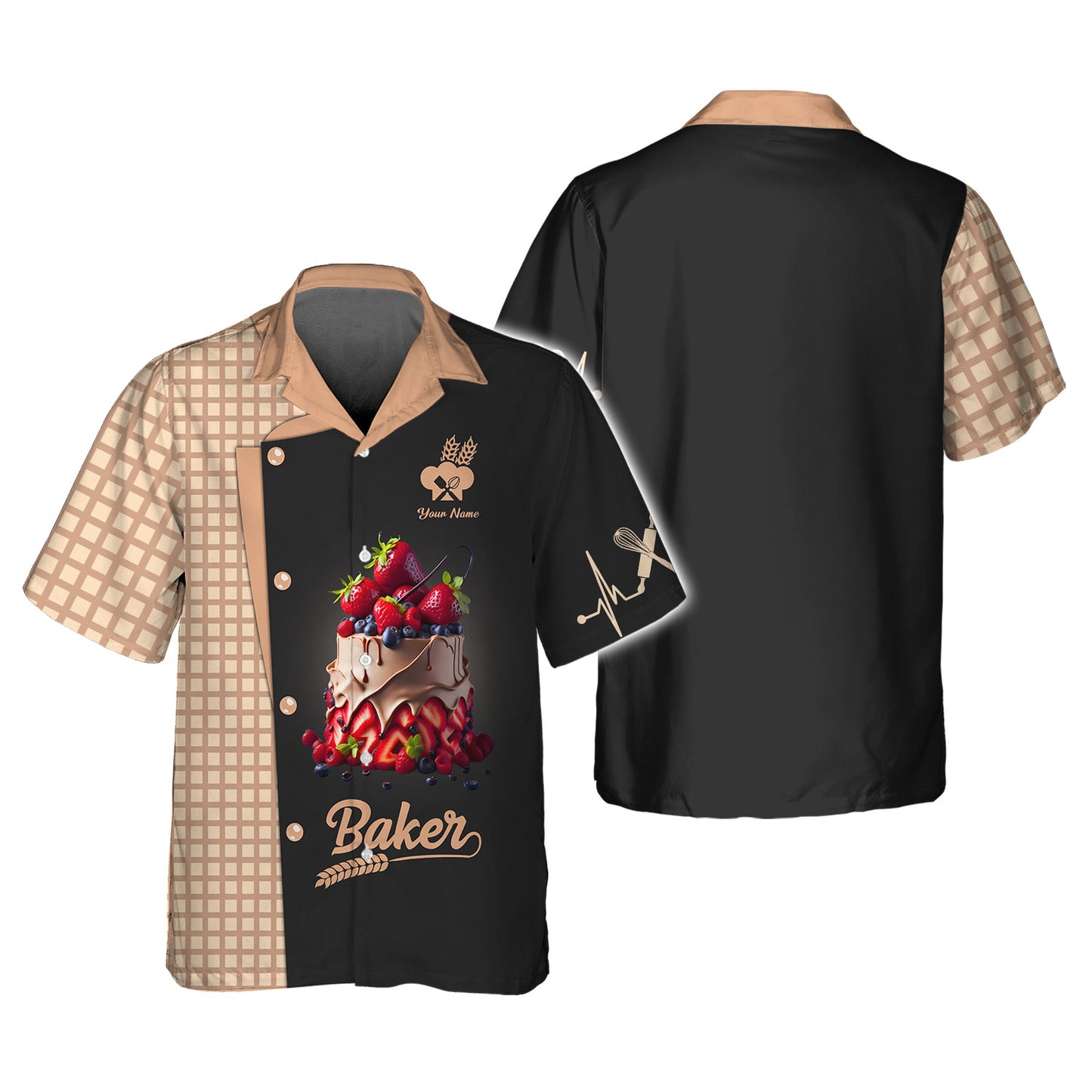 Camisetas de panadero personalizadas: diseño de pastel decadente con cobertura de frutos rojos para artesanos de postres