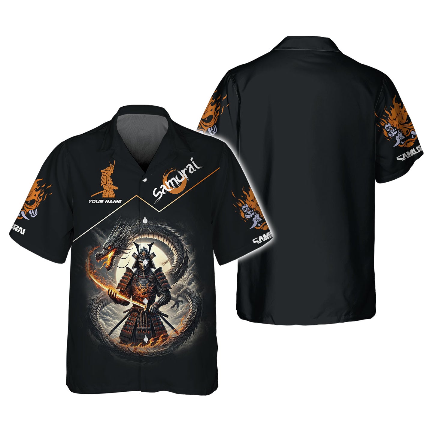 Camisetas personalizadas de samuráis Camiseta de samuráis con dragón negro en 3D Regalo para amantes de los samuráis