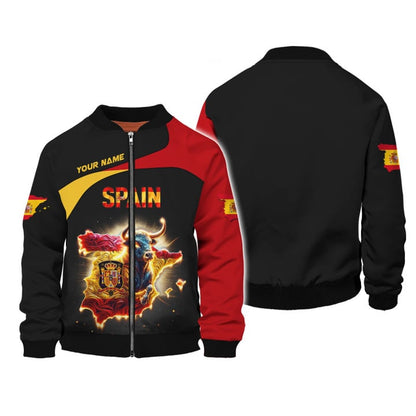 Personalized Spain Pride Shirt - Fiery Bull Design for Spain Fans