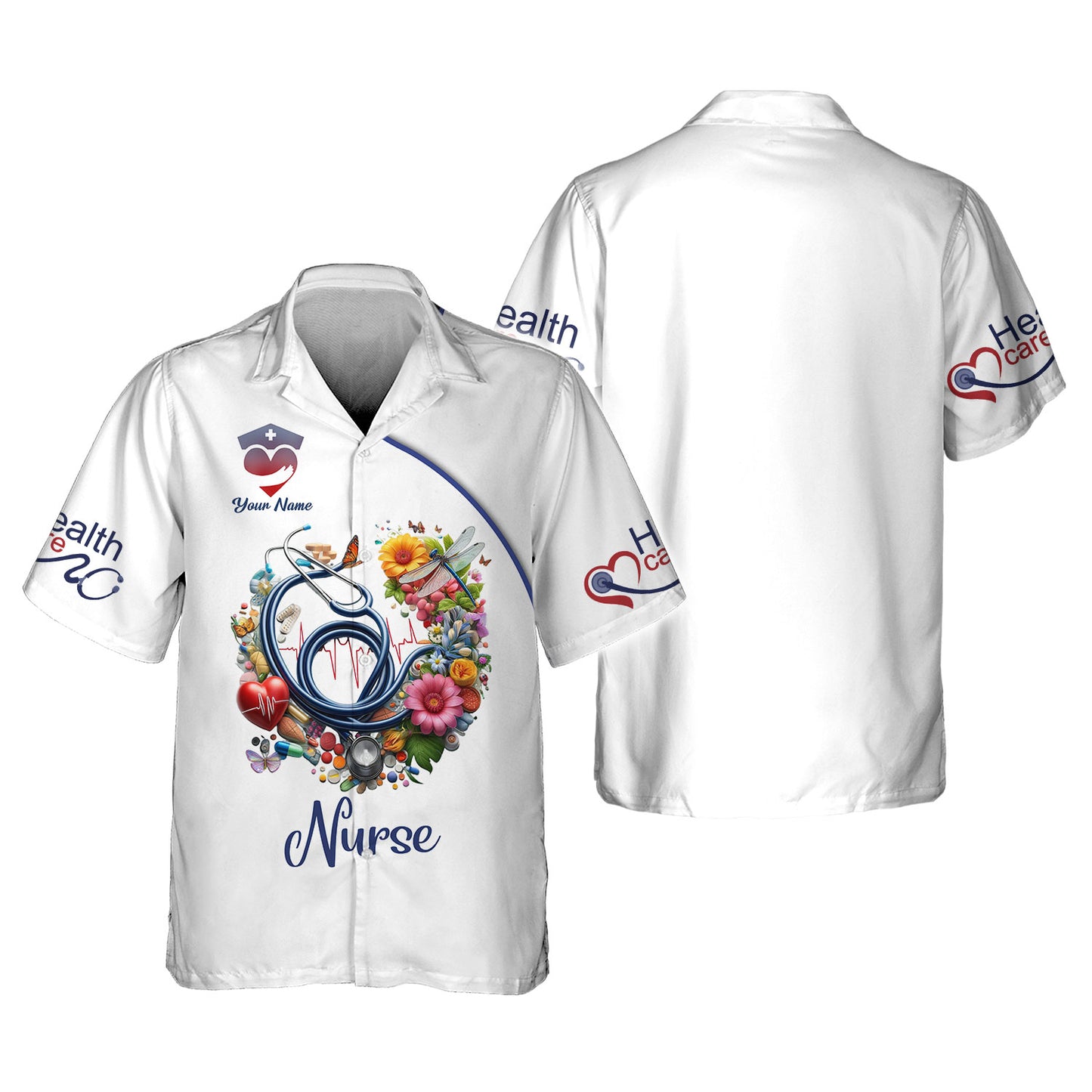 Personalized Nurse Shirts - Colorful Medical Elements Design for Healthcare Professionals