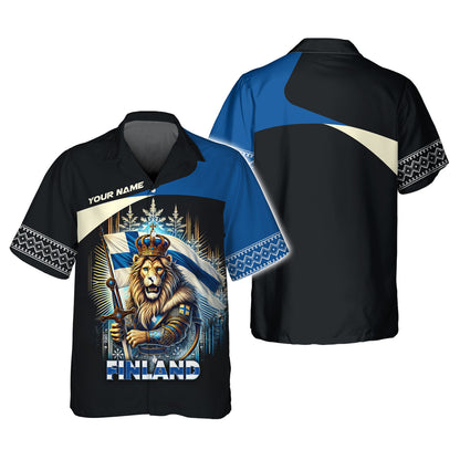 Camiseta con estampado 3D completo de El Rey León con la bandera de Finlandia, regalo con nombre personalizado para amantes finlandeses