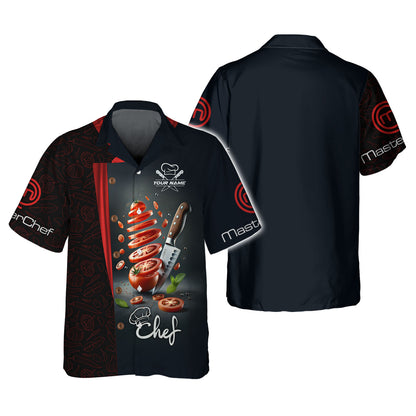 Camisa de chef con cuchillo y estampado completo en 3D, regalo personalizado con nombre para amantes de los chefs