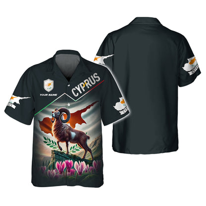 Camiseta con estampado 3D completo de muflón y bandera de Chipre, nombre personalizado, regalo para amantes de Chipre