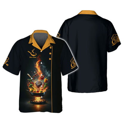 Personalized Chef Shirts - Dynamic Flaming Grill Design for Chefs