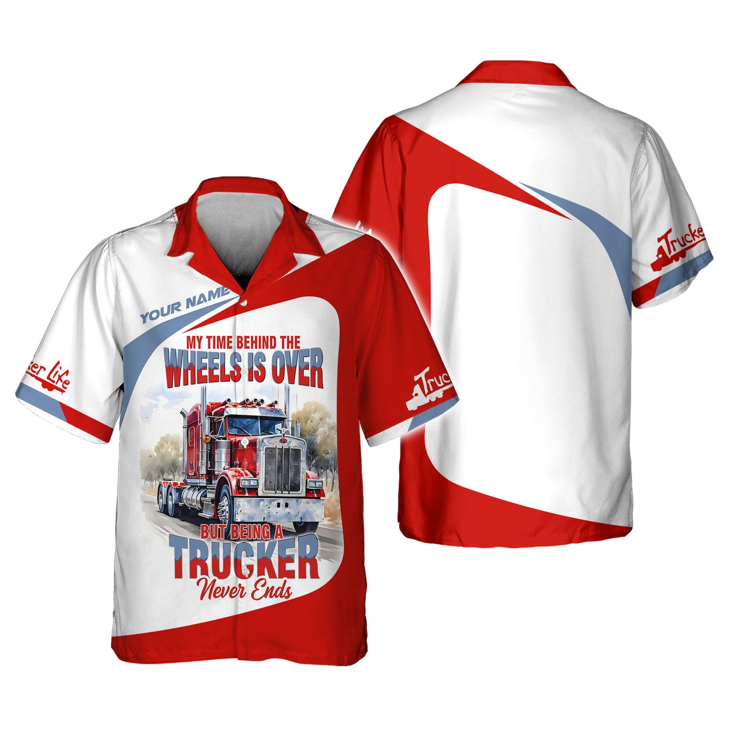 Camiseta personalizada con nombre de Trucker Life, camión rojo, coche, regalo personalizado en 3D para amantes de los camioneros