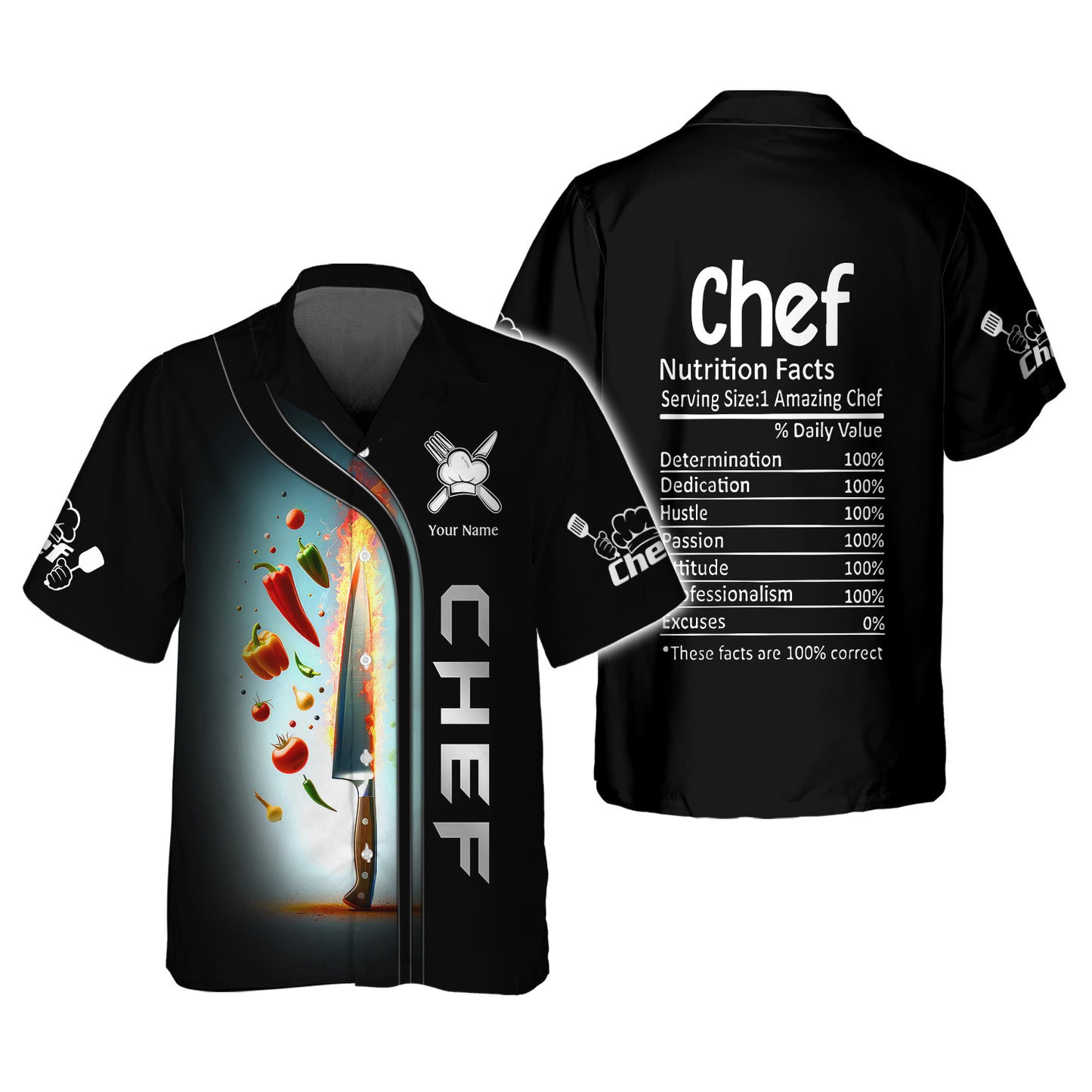 Couteau de chef et légumes T-shirts 3D Couteaux de cuisine T-shirt personnalisé