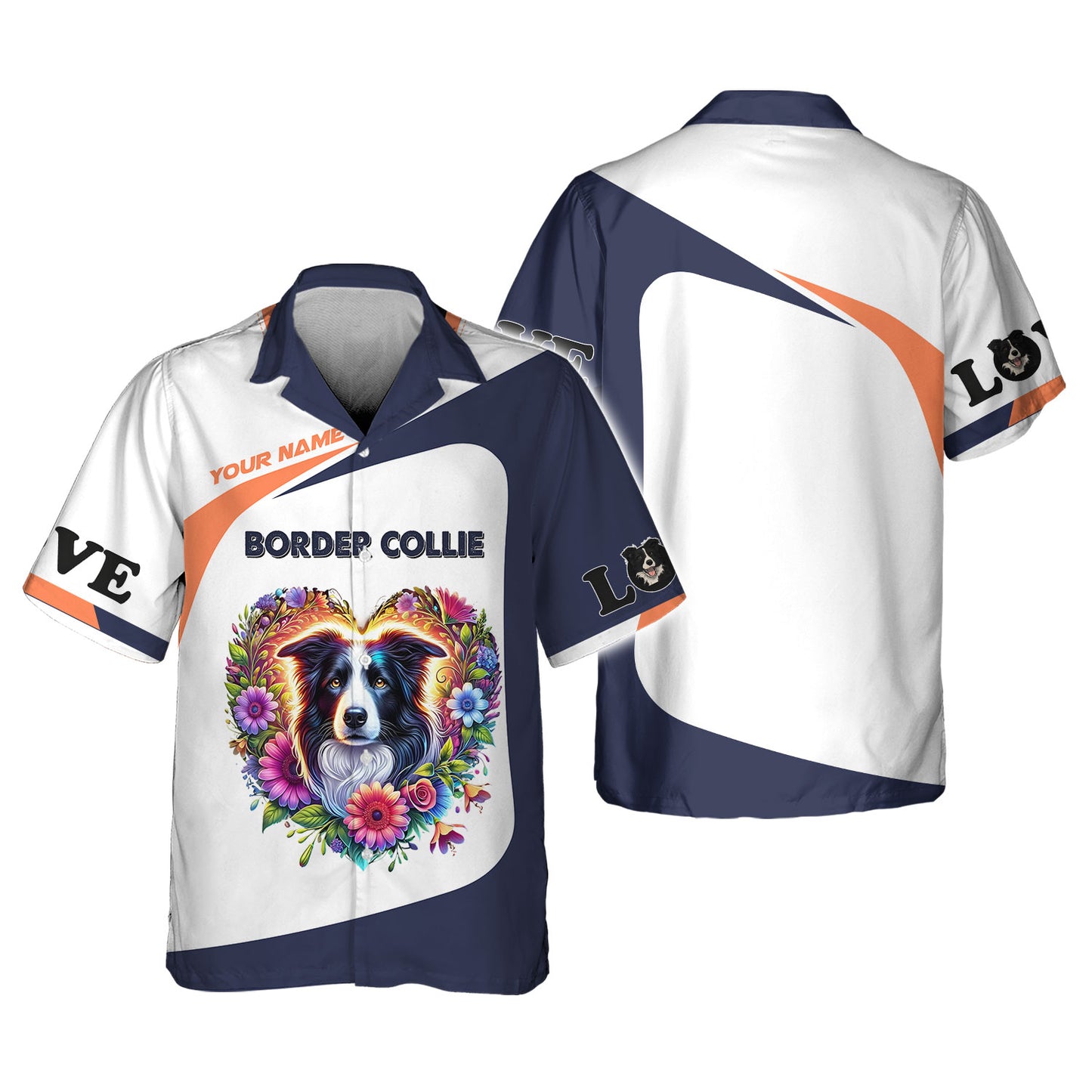 Camiseta personalizada de Border Collie: diseño floral vibrante en forma de corazón