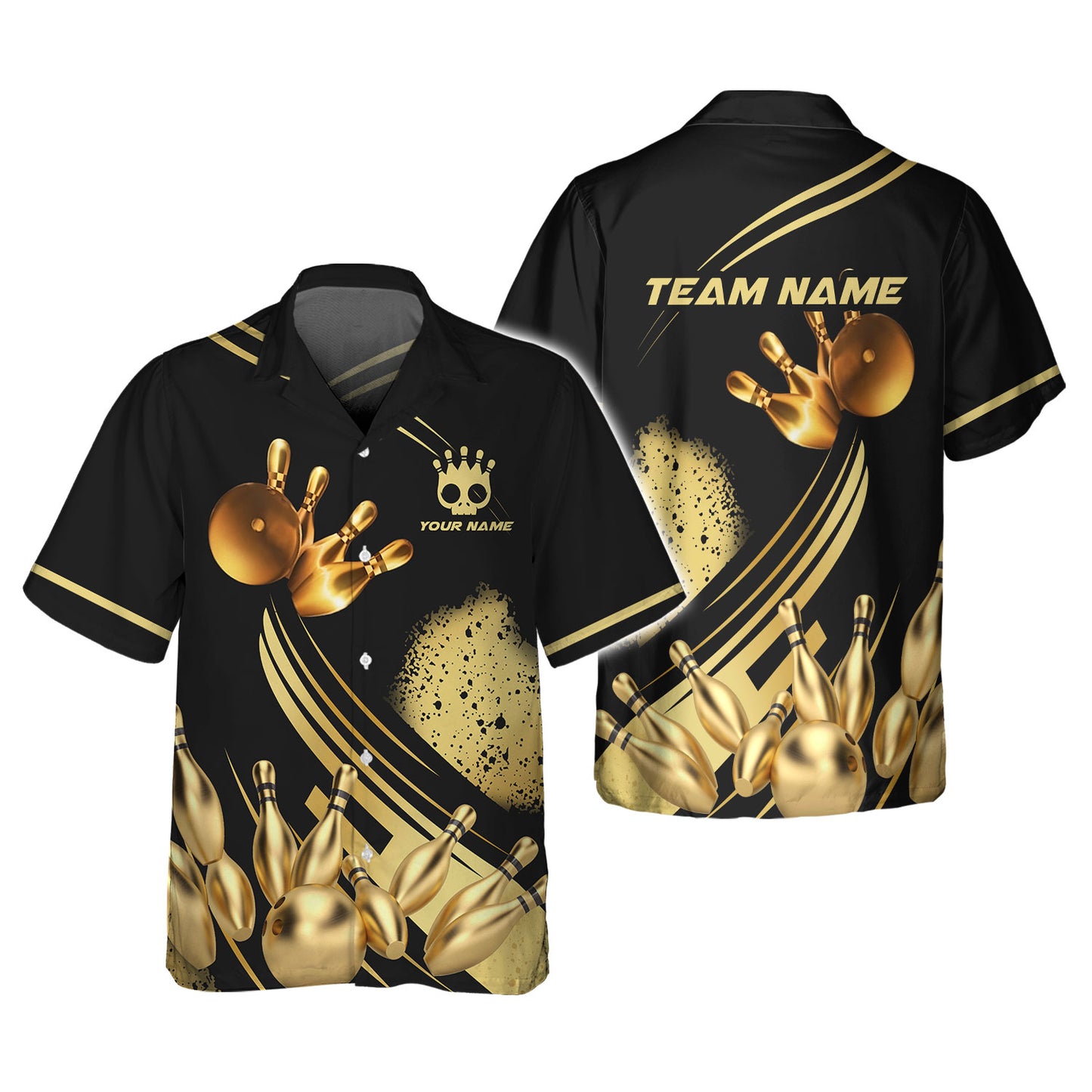 Camiseta personalizada del equipo de bolos: Strike in Golden Style