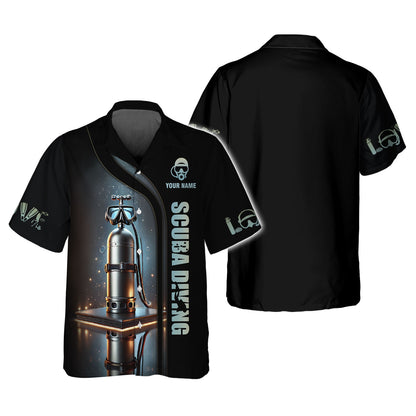 Camisetas con estampado 3D completo de Scuba Mark con tanque de buceo, regalo con nombre personalizado para amantes del buceo