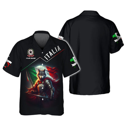 T-shirt 3D Full Print Wolf Warrior Of Italy avec nom personnalisé, cadeau pour les amoureux italiens