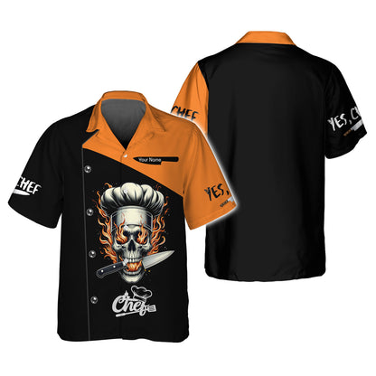 Personalized Chef Shirt - Edgy Flaming Skull Motif for the Passionate Cook