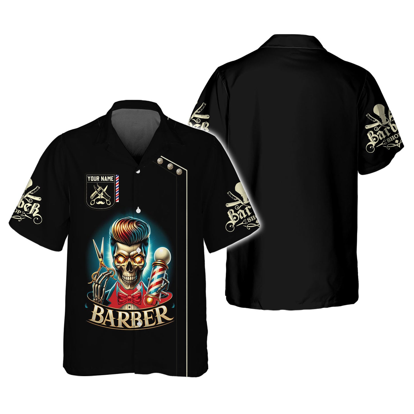 T-shirt de barbier avec tête de mort imprimée en 3D, cadeau personnalisé pour les amateurs de barbier