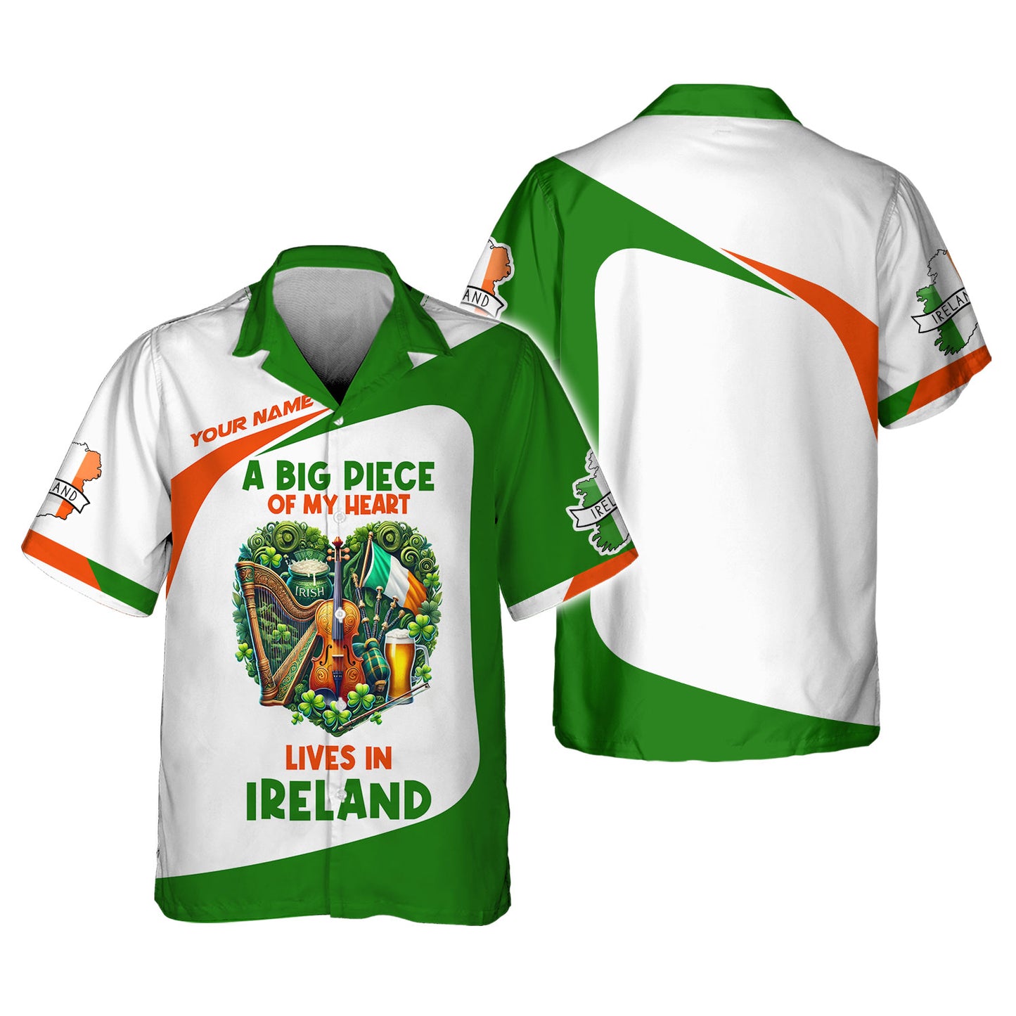 Una gran parte de mi corazón vive en Irlanda Camisetas con nombre personalizadas Regalo para amantes irlandeses