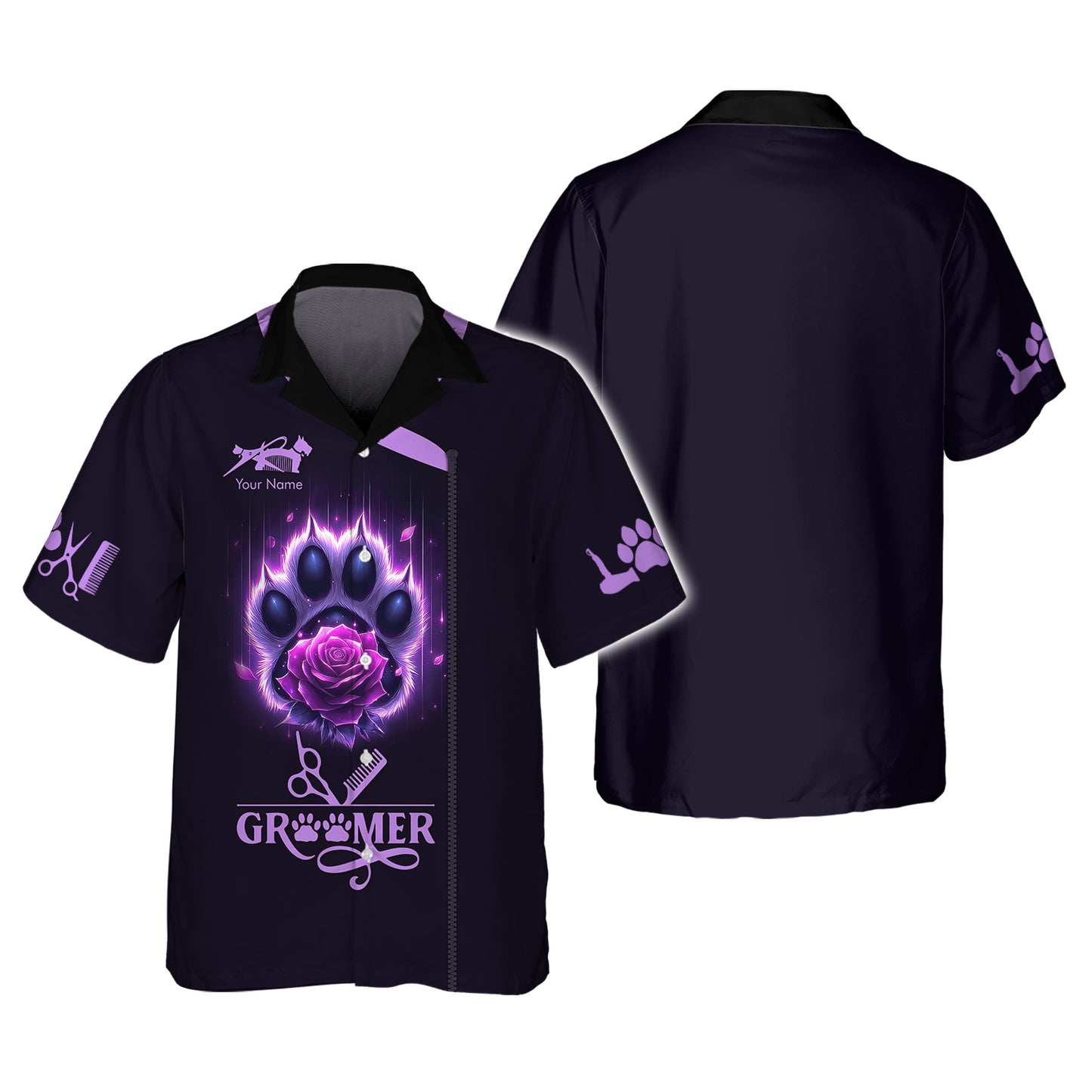 Camisetas personalizadas para peluqueros Paw And Rose, camiseta 3D morada