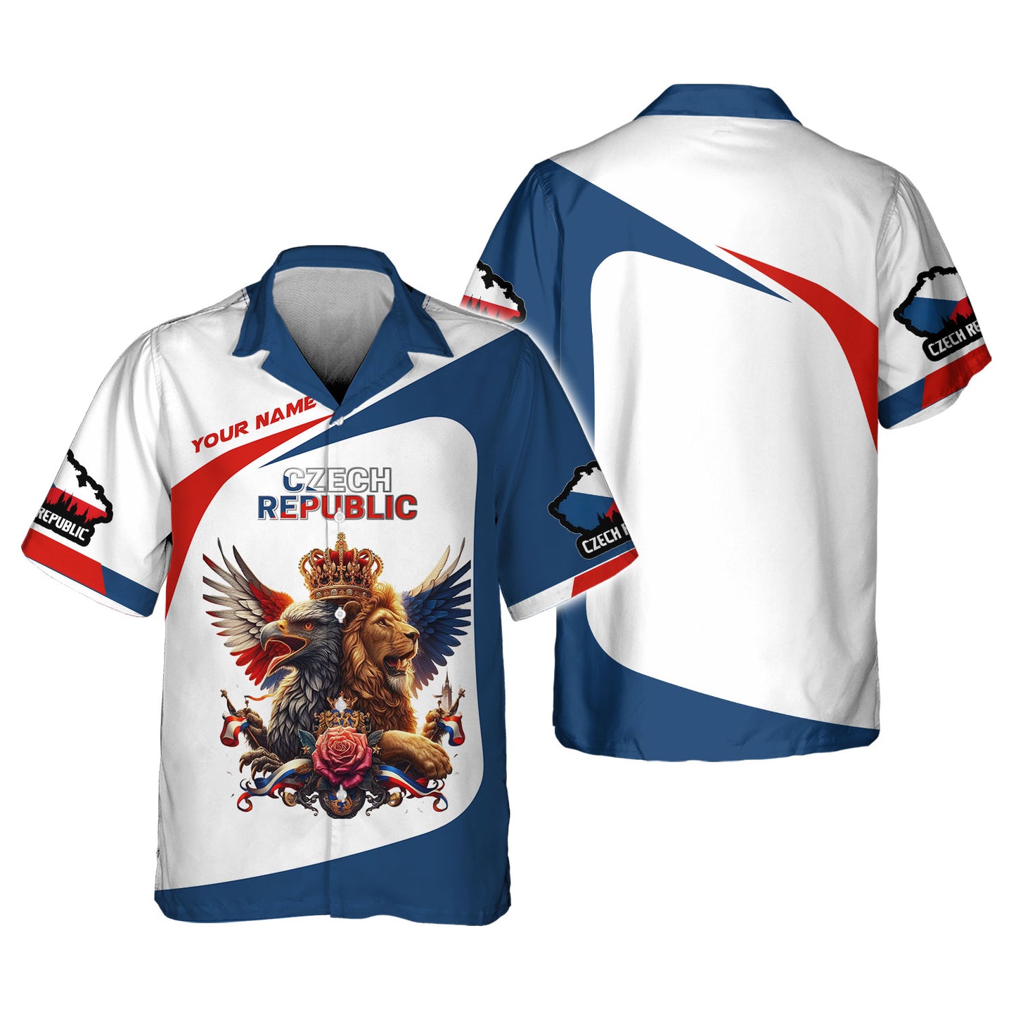 Camisetas con estampado 3D completo de león y águila de la República Checa, regalo con nombre personalizado para amantes checos