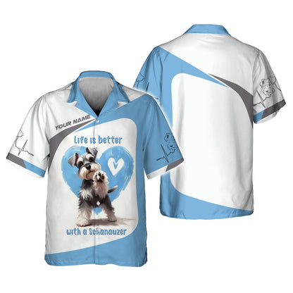 La vida es mejor con una camiseta personalizada con nombre de Schanauzer en 3D, regalo para amantes de los perros