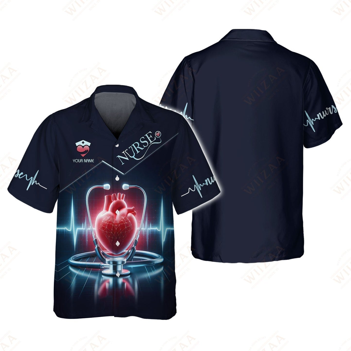 T-shirt d'infirmière personnalisé - Graphique de battement de cœur et de stéthoscope | T-shirt médical coupe confortable