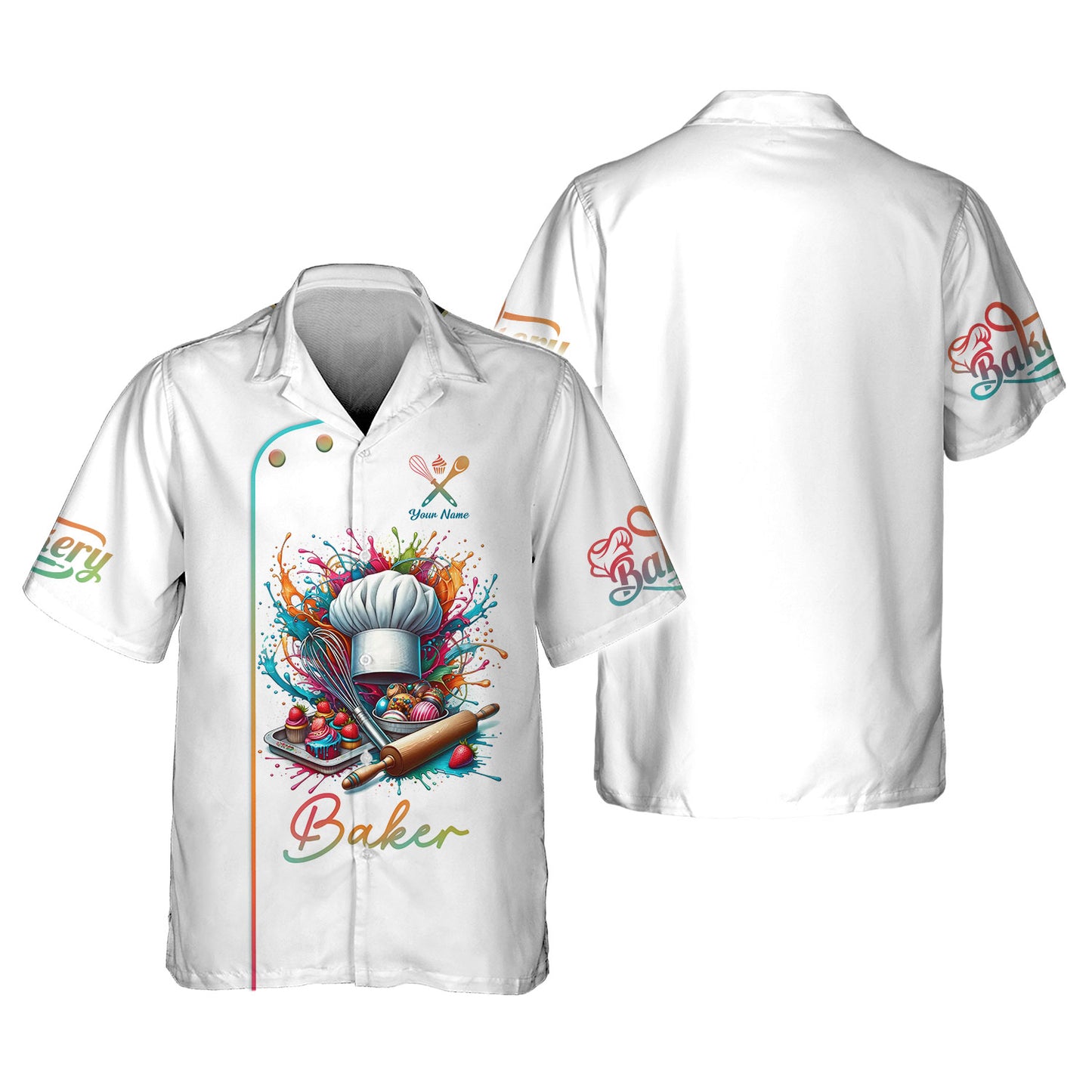 Personalized Baker Shirts - Vibrant Bakery Delights Design for Artistic Pastry Chefs