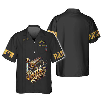 3D Full Print Golden Barber Tools T-Shirts Personalized Name Gift For Barber Lovers