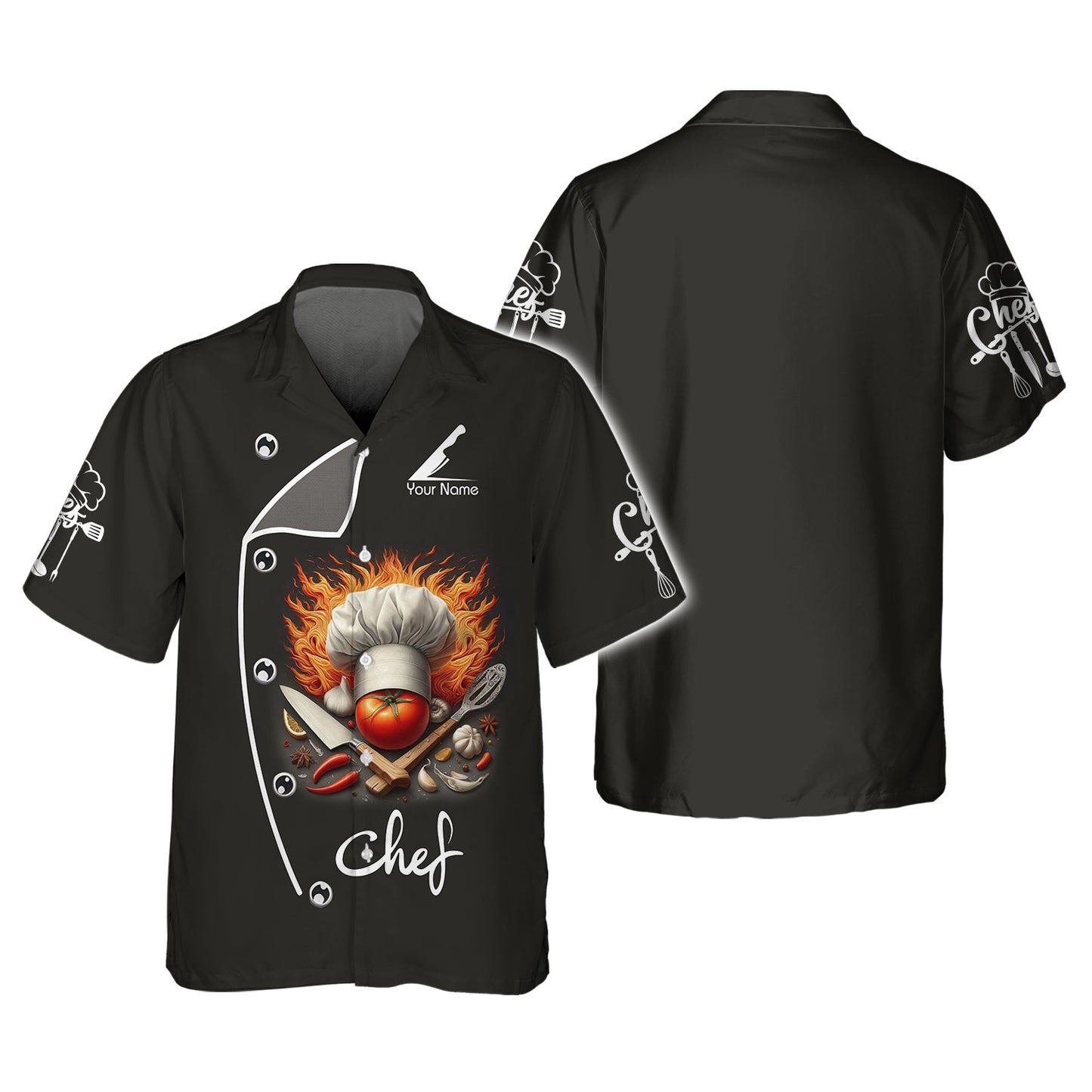 Personalized Chef Shirts - Fiery Culinary Passion Design for Professional Chefs